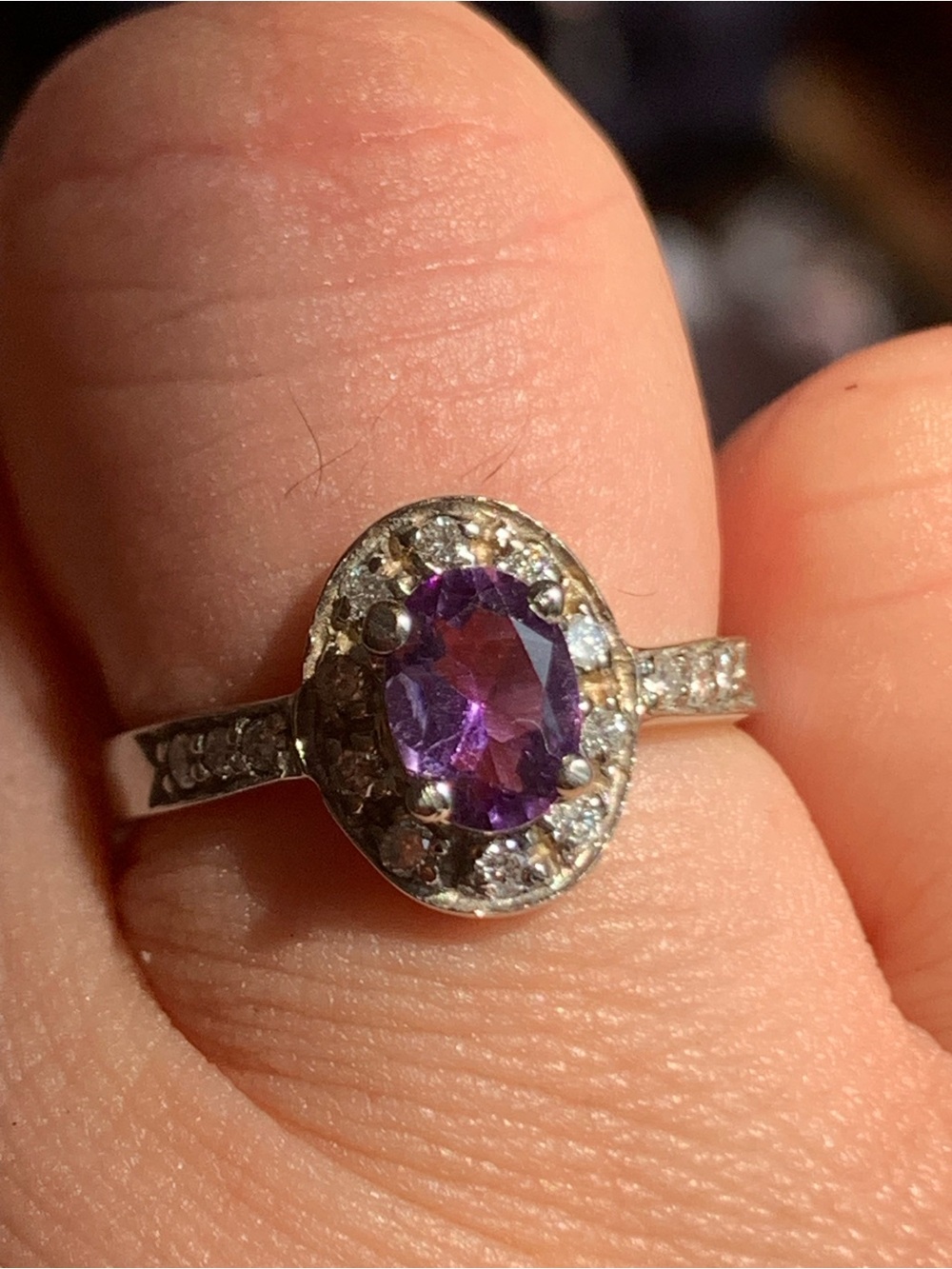 14k Gold Amethyst Diamond Halo Ring - Picture 2 of 9